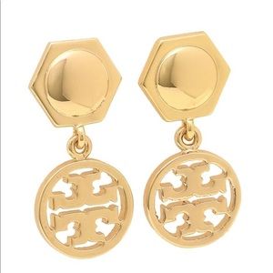 Tory Burch Hexagonal Gold Drop Earrings